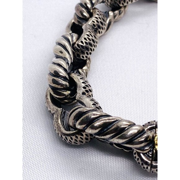 David Yurman Sterling Silver 925 18K 750 Texture Bracelet 9" - Picture 8 of 15